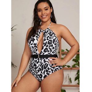 halter leopard one piece swimsuit